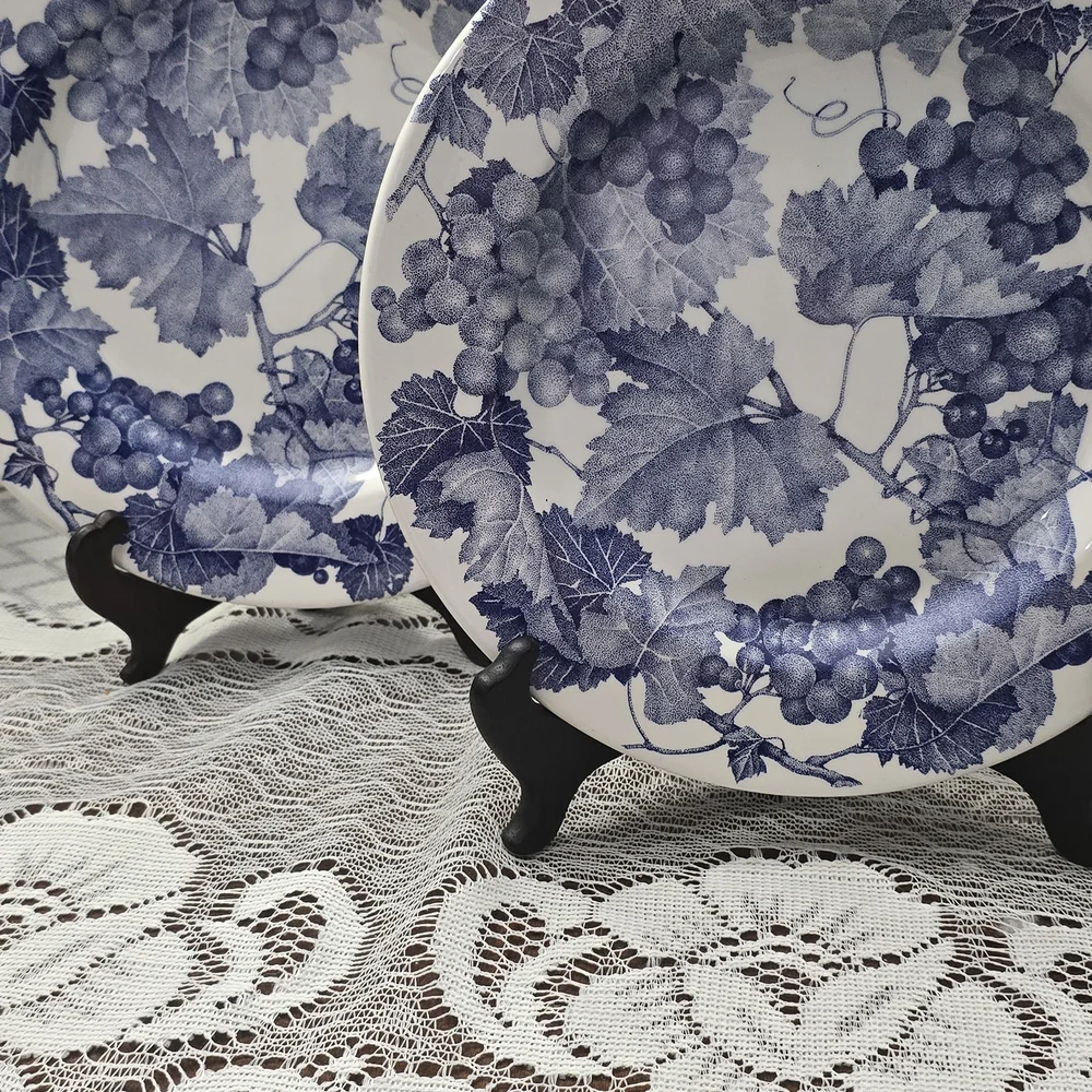 Crate&Barrel Blue Grape Vine Ceramic Dinner Plates